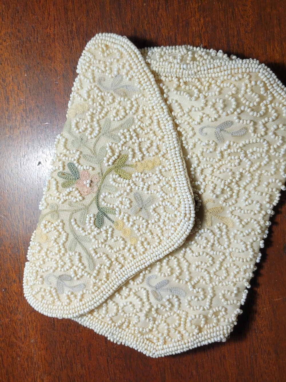 Beaded Cream Floral Clutch Purse